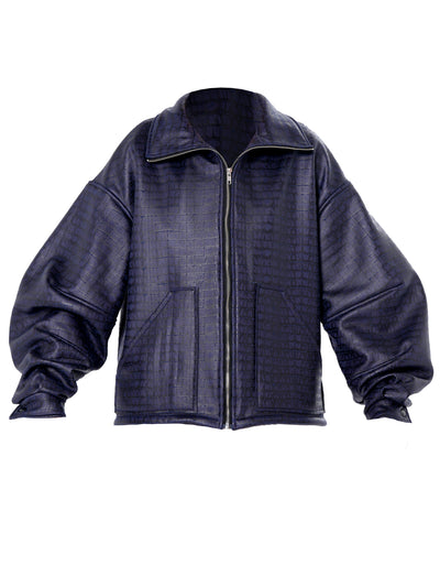 Oversized Croc-Effect Jacket In Blue