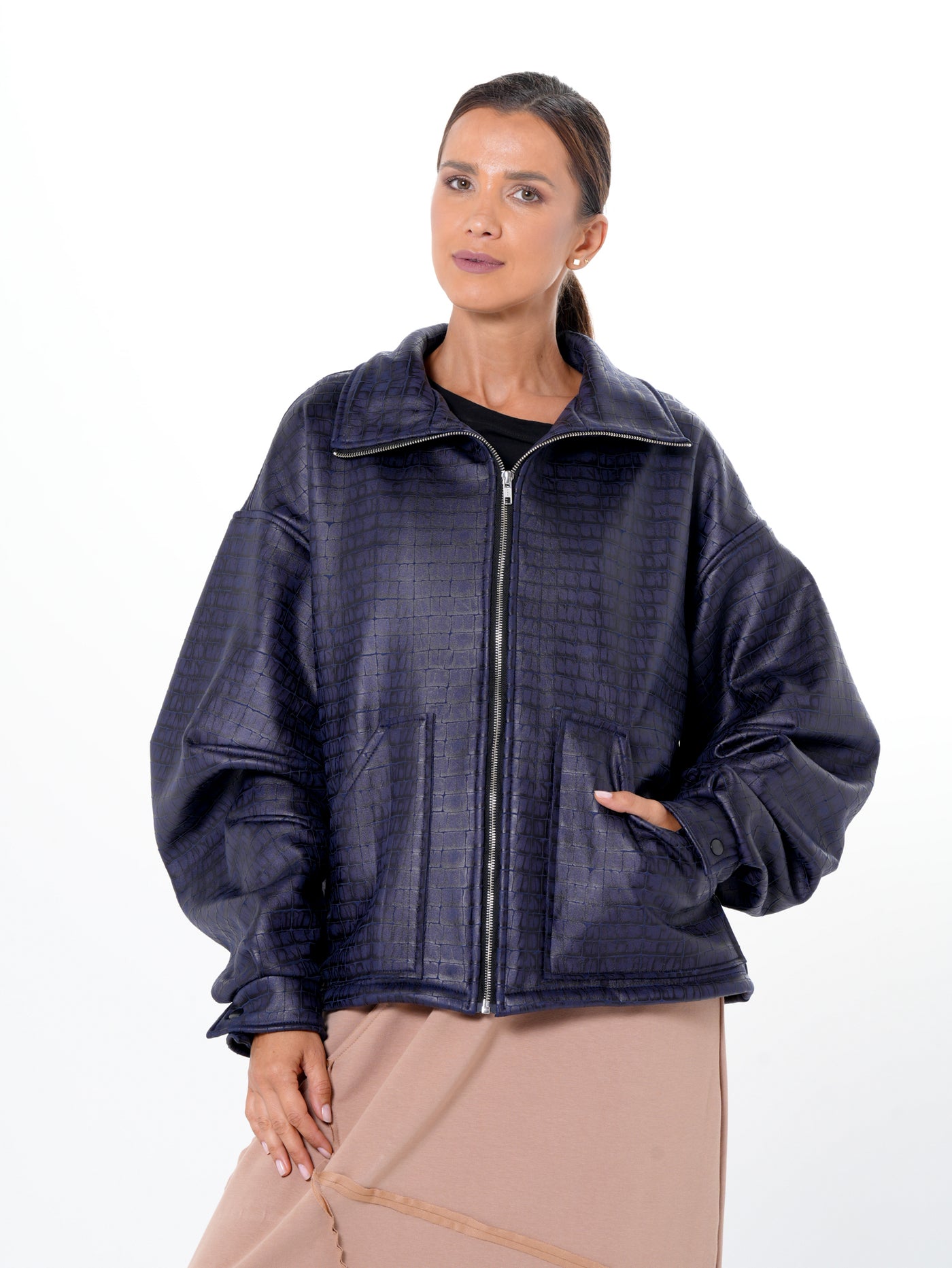 Oversized Croc-Effect Jacket In Black