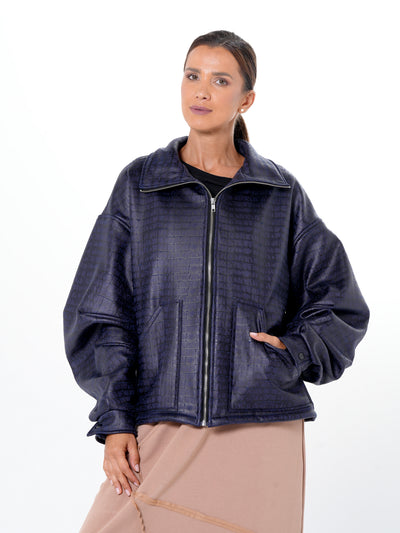 Oversized Croc-Effect Jacket In Black