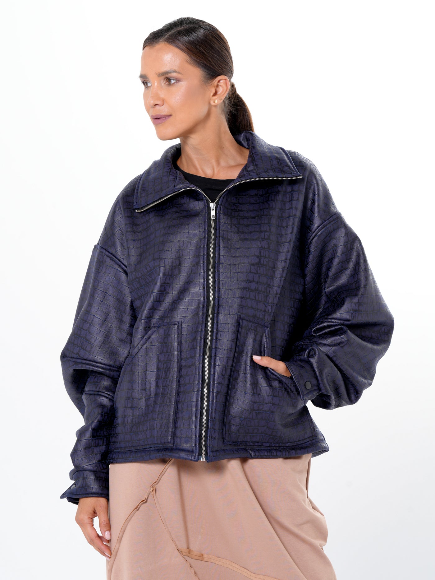 Oversized Croc-Effect Jacket In Blue
