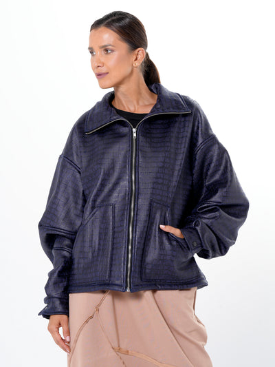 Oversized Croc-Effect Jacket In Blue