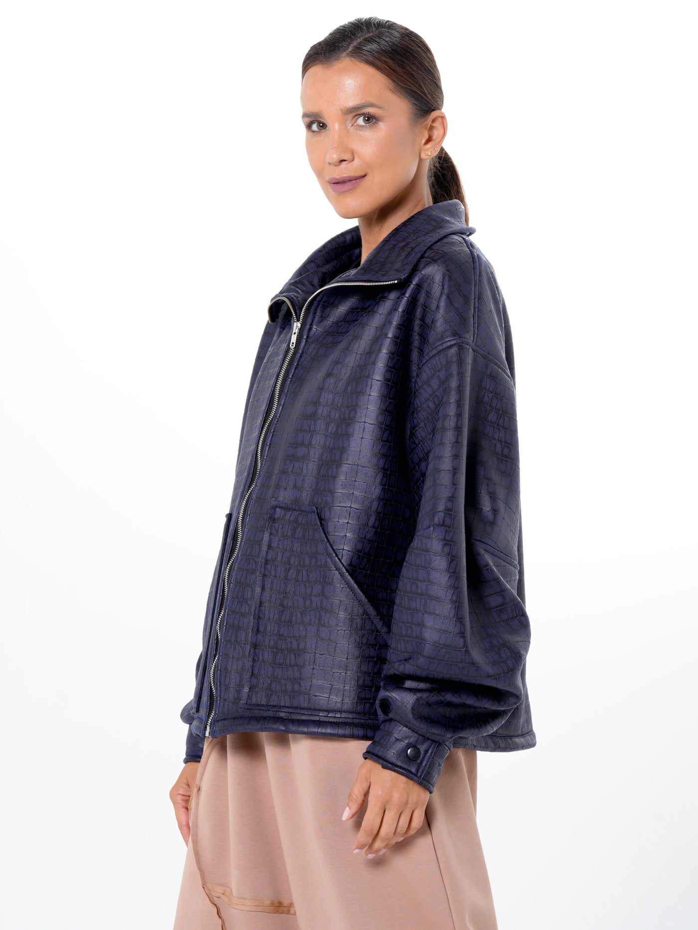 Oversized Croc-Effect Jacket In Blue