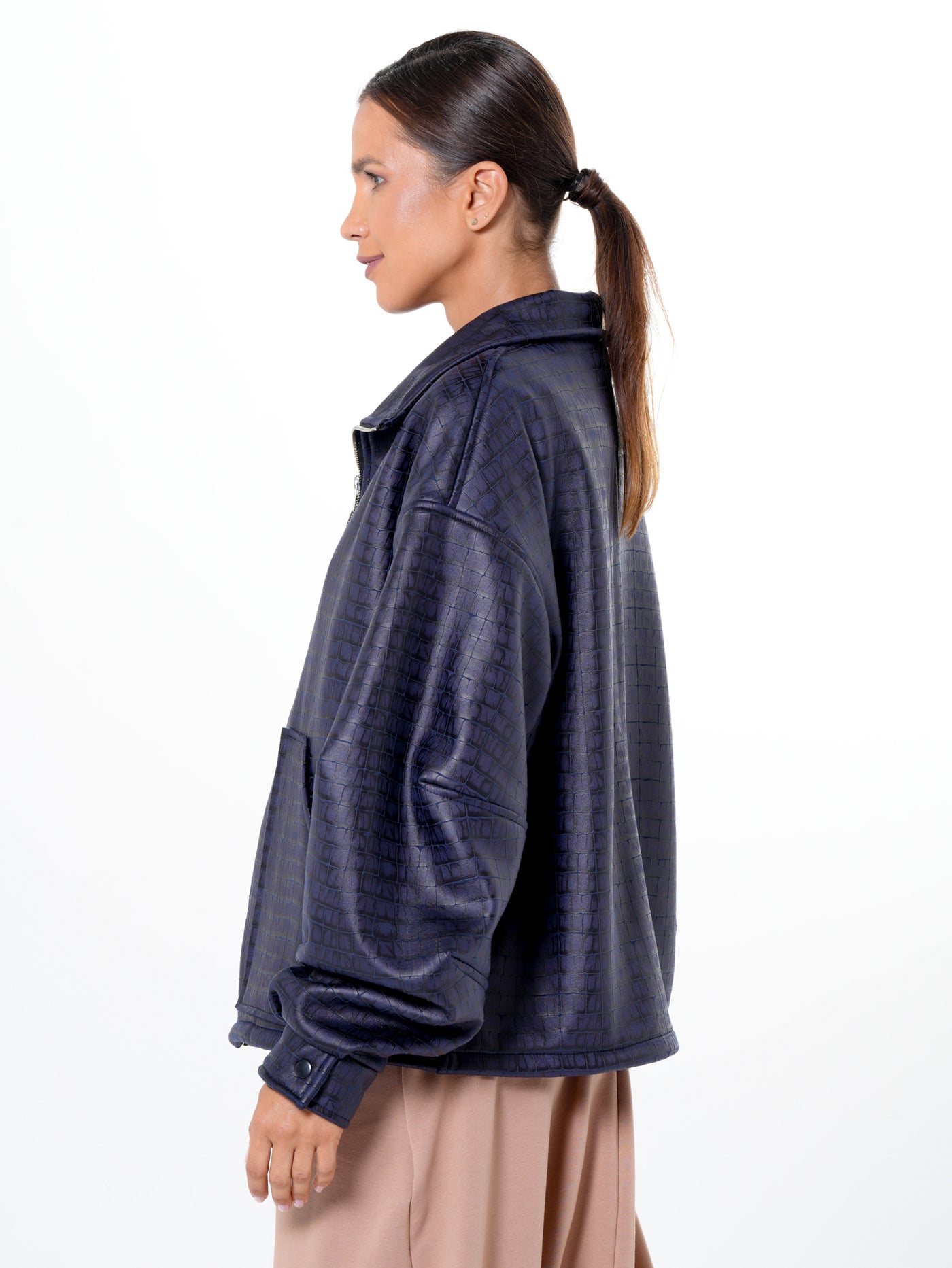Oversized Croc-Effect Jacket In Blue
