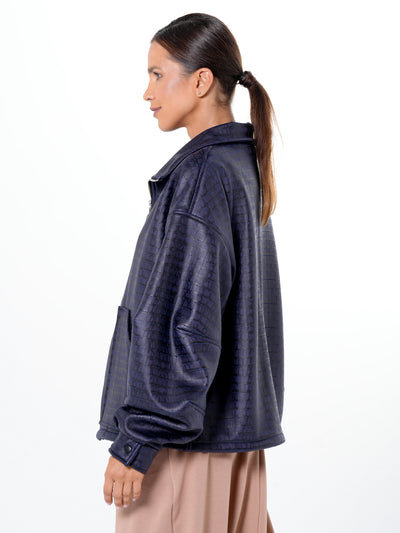 Oversized Croc-Effect Jacket In Blue
