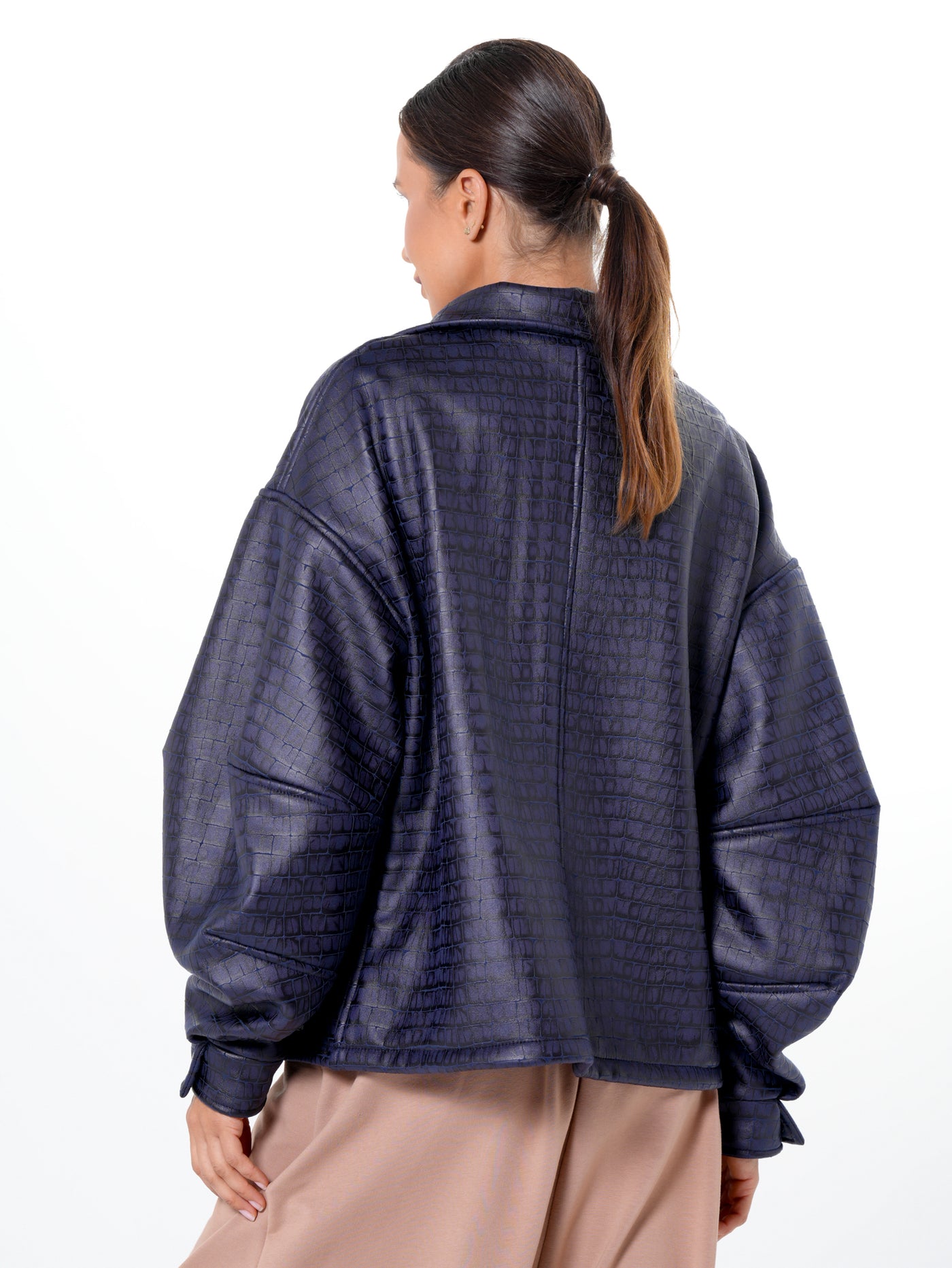 Oversized Croc-Effect Jacket In Blue
