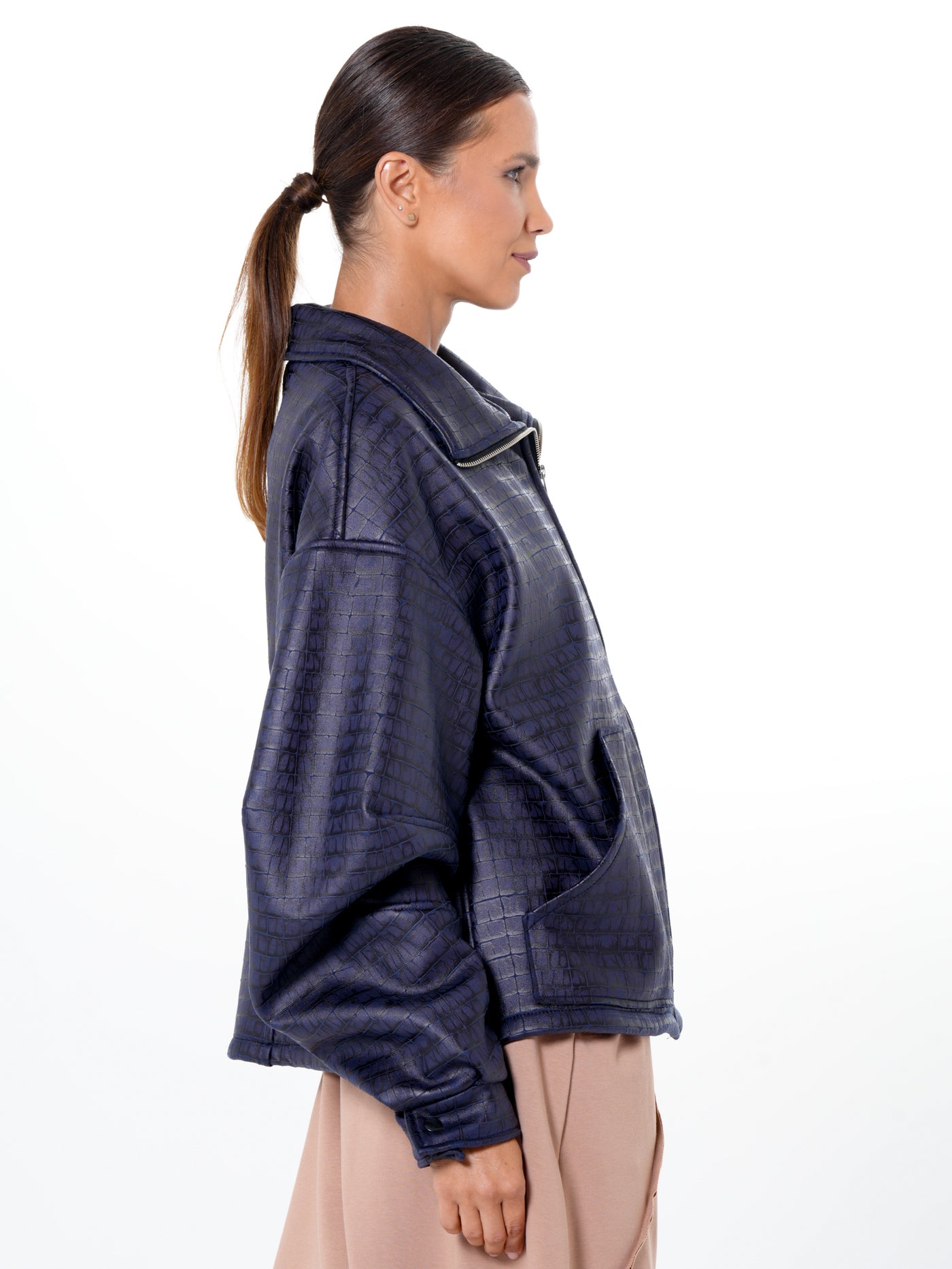 Oversized Croc-Effect Jacket In Blue