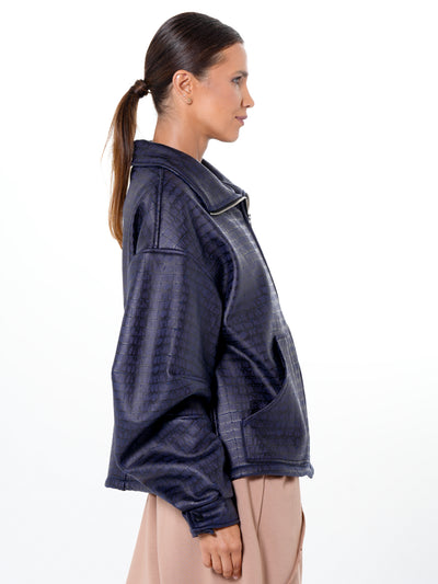 Oversized Croc-Effect Jacket In Blue