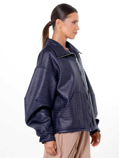 Oversized Croc-Effect Jacket In Blue