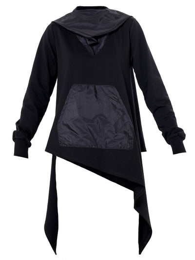 Asymmetric Black Hoodie With Slick Details