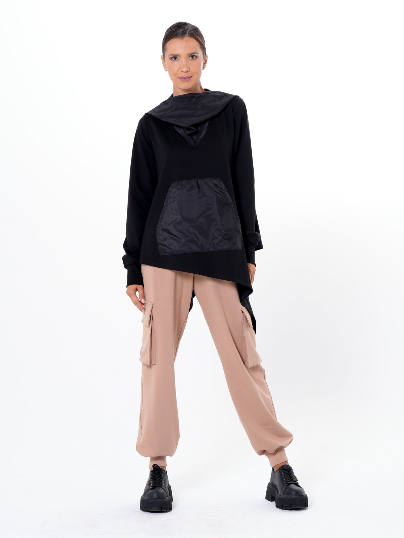 Asymmetric Black Hoodie With Slick Details