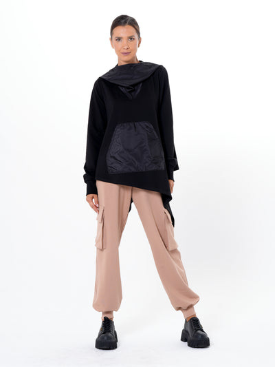 Asymmetric Black Hoodie With Slick Details