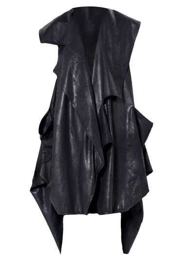 Asymmetric Faux Suede Vest In Black