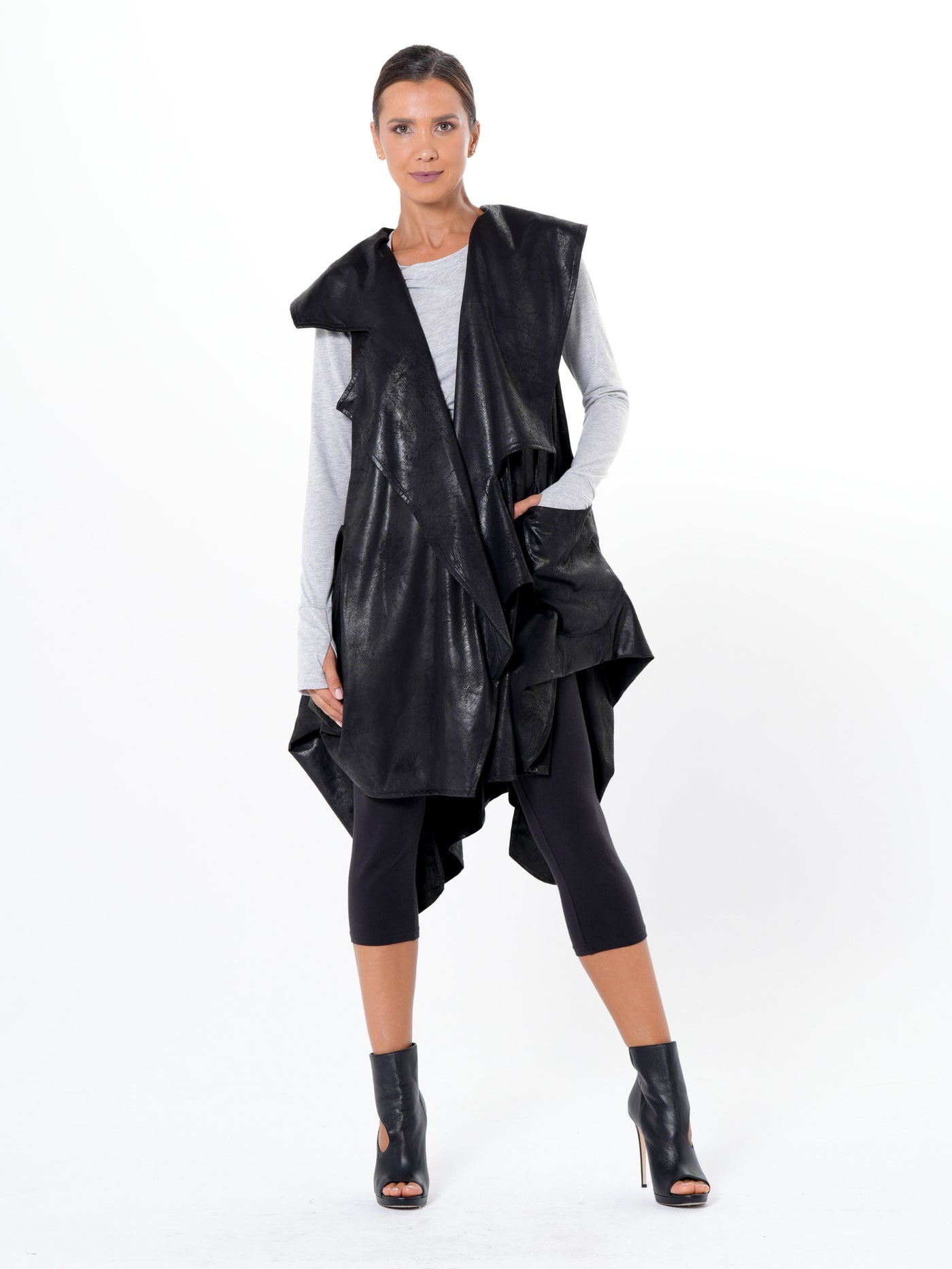 Asymmetric Faux Suede Vest In Taupe