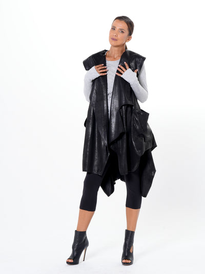 Asymmetric Faux Suede Vest In Black