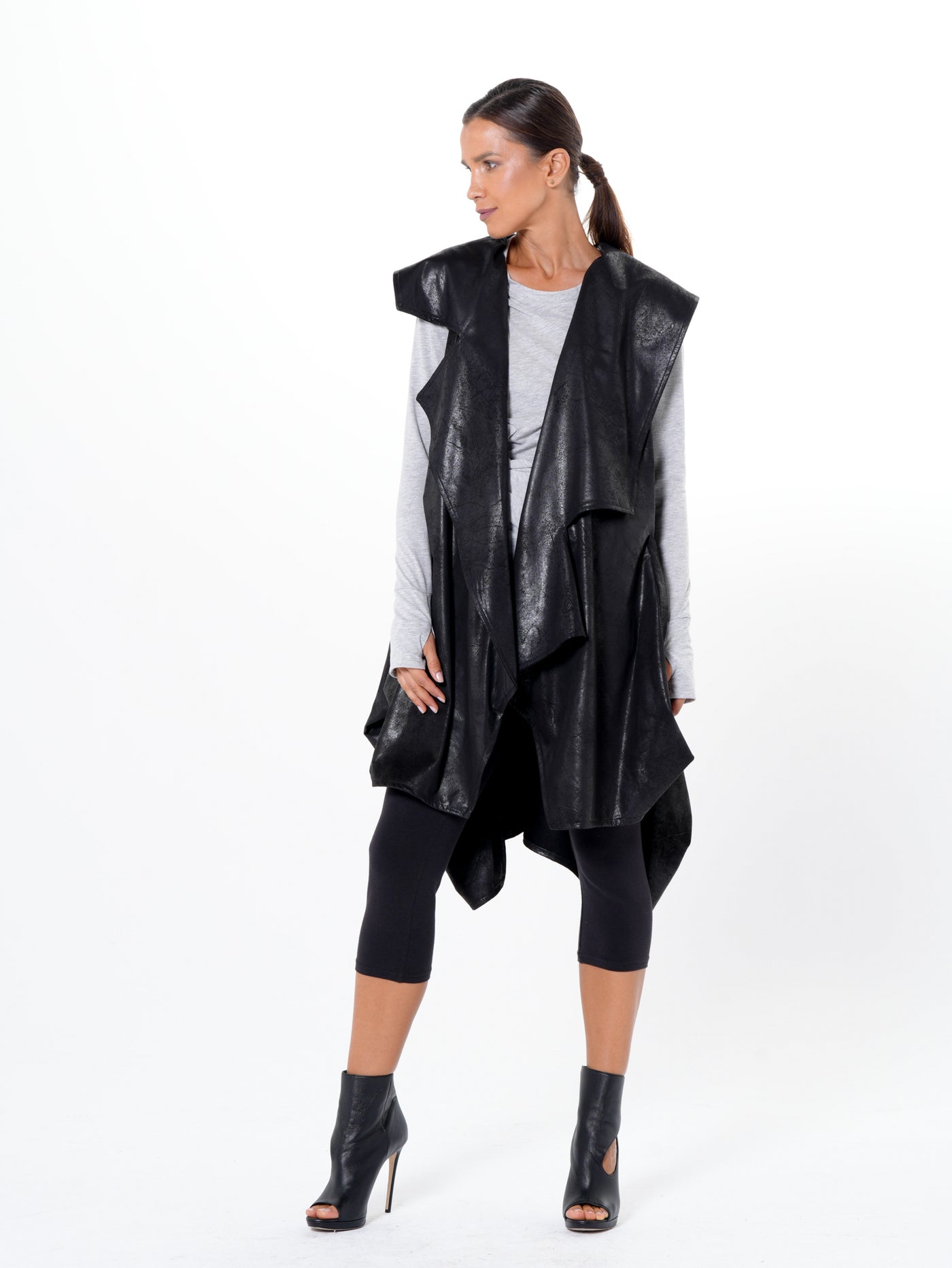 Asymmetric Faux Suede Vest In Black