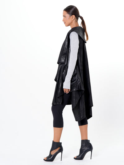 Asymmetric Faux Suede Vest In Black