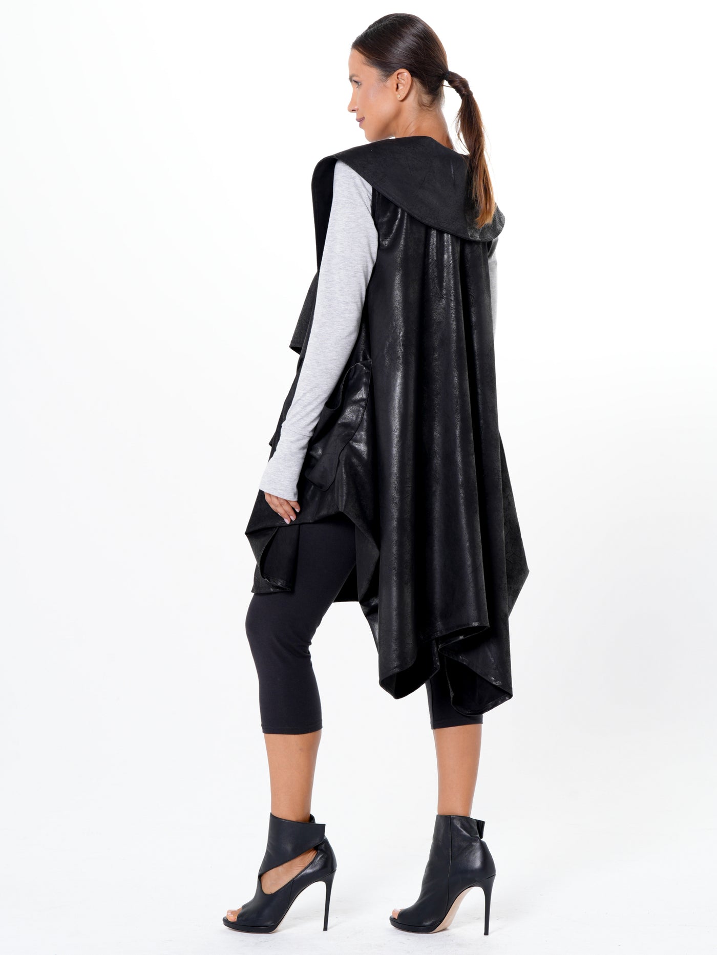Asymmetric Faux Suede Vest In Black