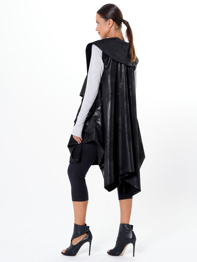 Asymmetric Faux Suede Vest In Black