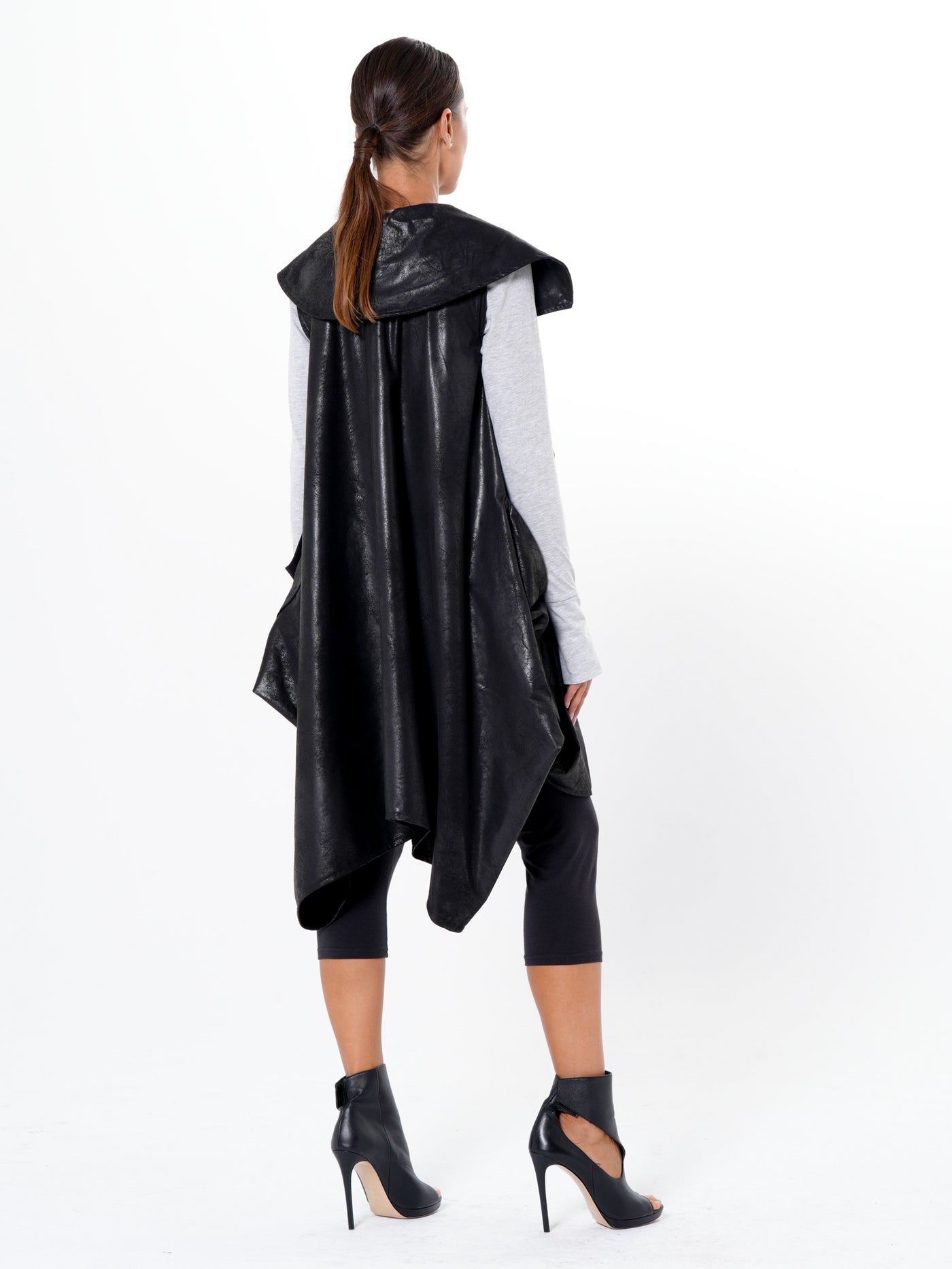 Asymmetric Faux Suede Vest In Black