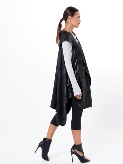 Asymmetric Faux Suede Vest In Black