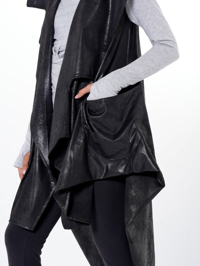 Asymmetric Faux Suede Vest In Black