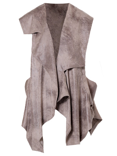 Asymmetric Faux Suede Vest In Taupe
