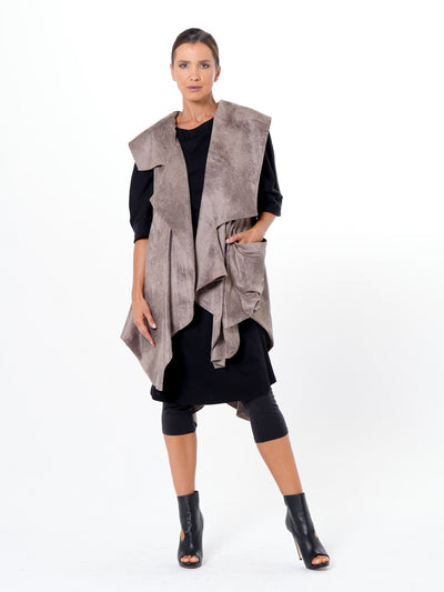 Asymmetric Faux Suede Vest In Taupe