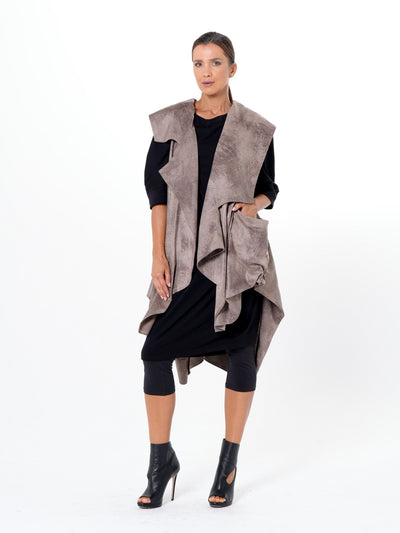 Asymmetric Faux Suede Vest In Taupe