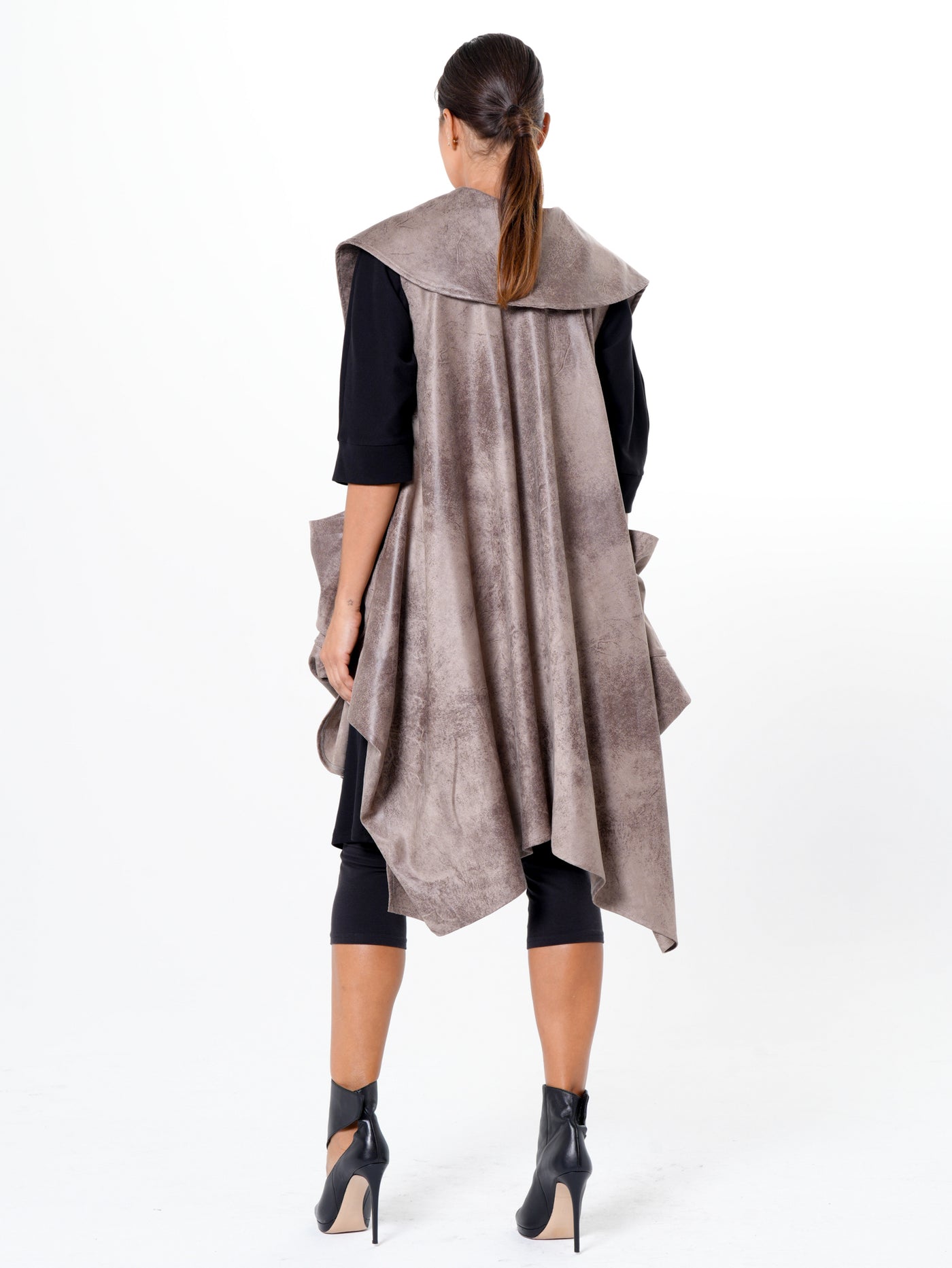Asymmetric Faux Suede Vest In Taupe