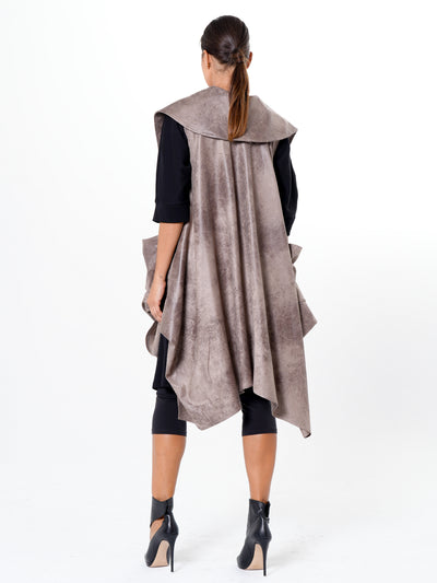 Asymmetric Faux Suede Vest In Taupe