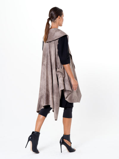 Asymmetric Faux Suede Vest In Taupe