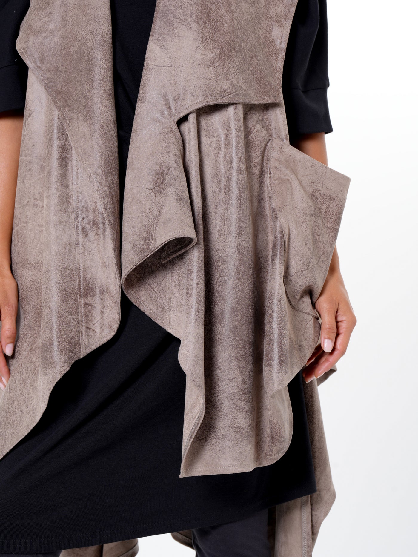 Asymmetric Faux Suede Vest In Taupe