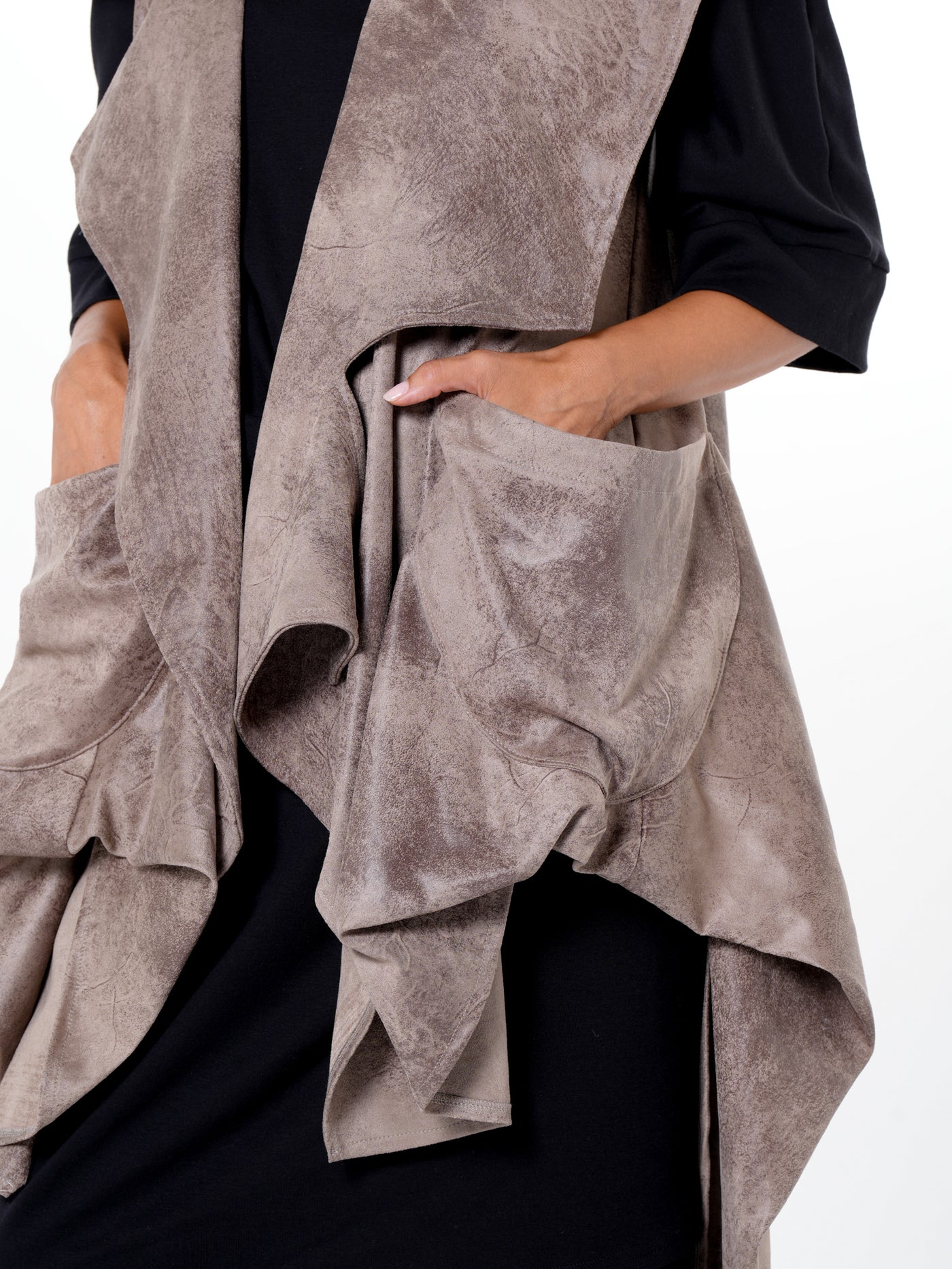 Asymmetric Faux Suede Vest In Taupe