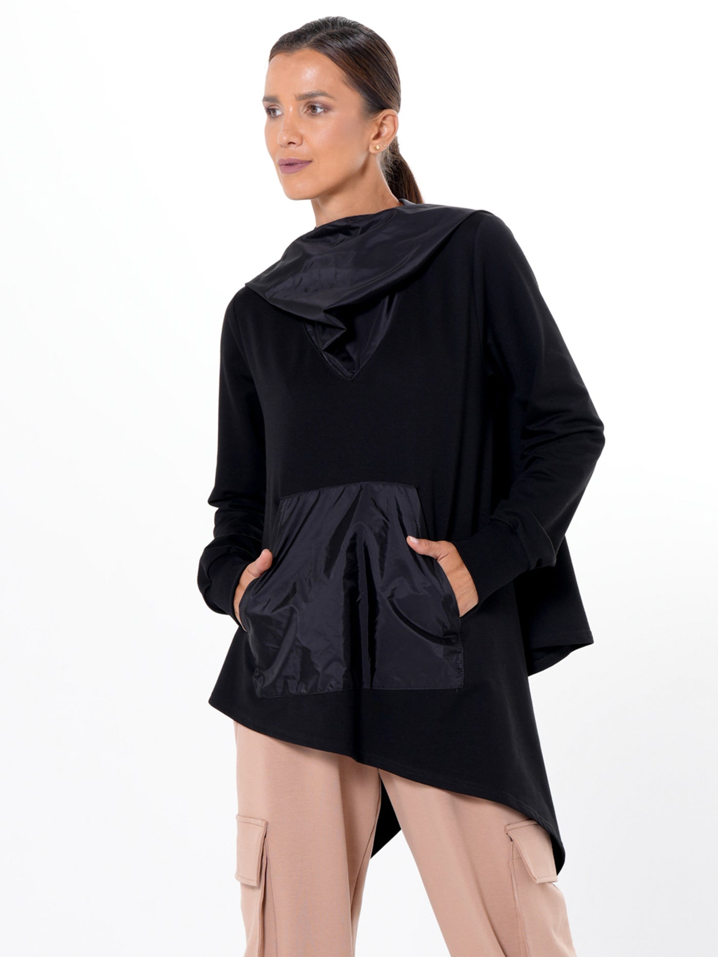 Asymmetric Black Hoodie With Slick Details