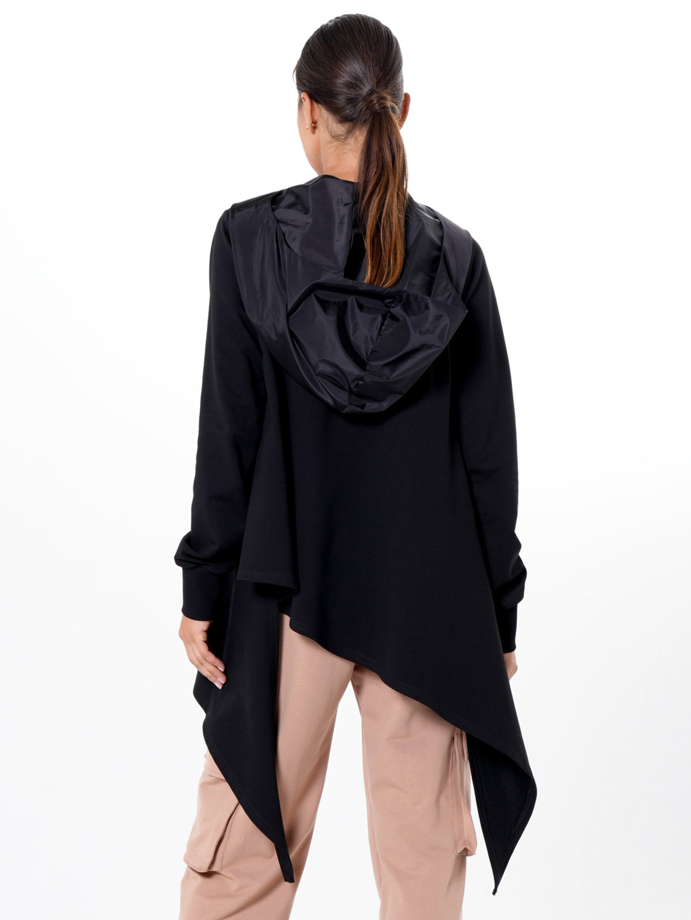 Asymmetric Black Hoodie With Slick Details