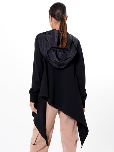 Asymmetric Black Hoodie With Slick Details