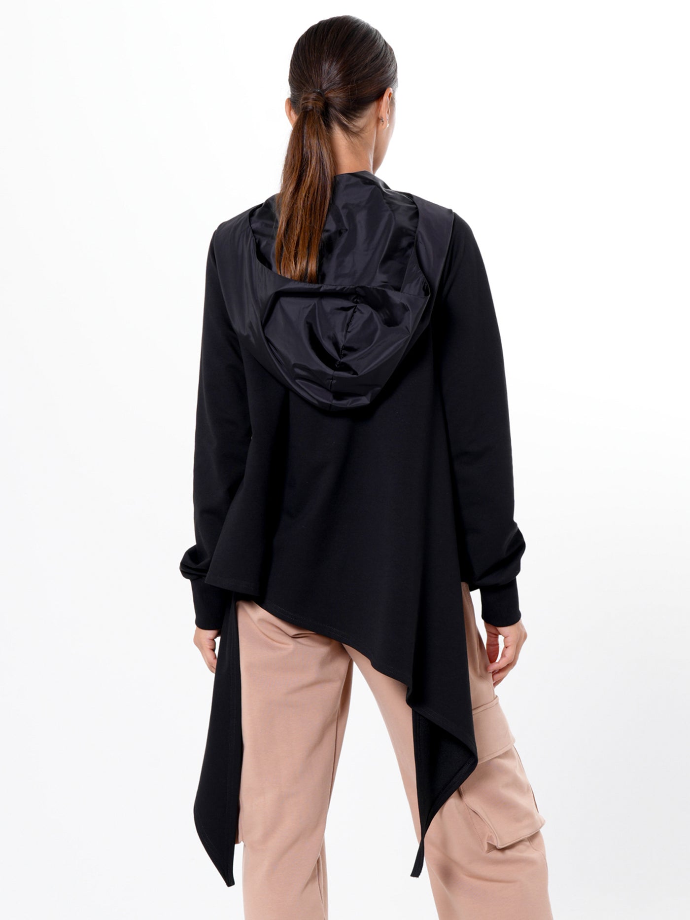 Asymmetric Black Hoodie With Slick Details
