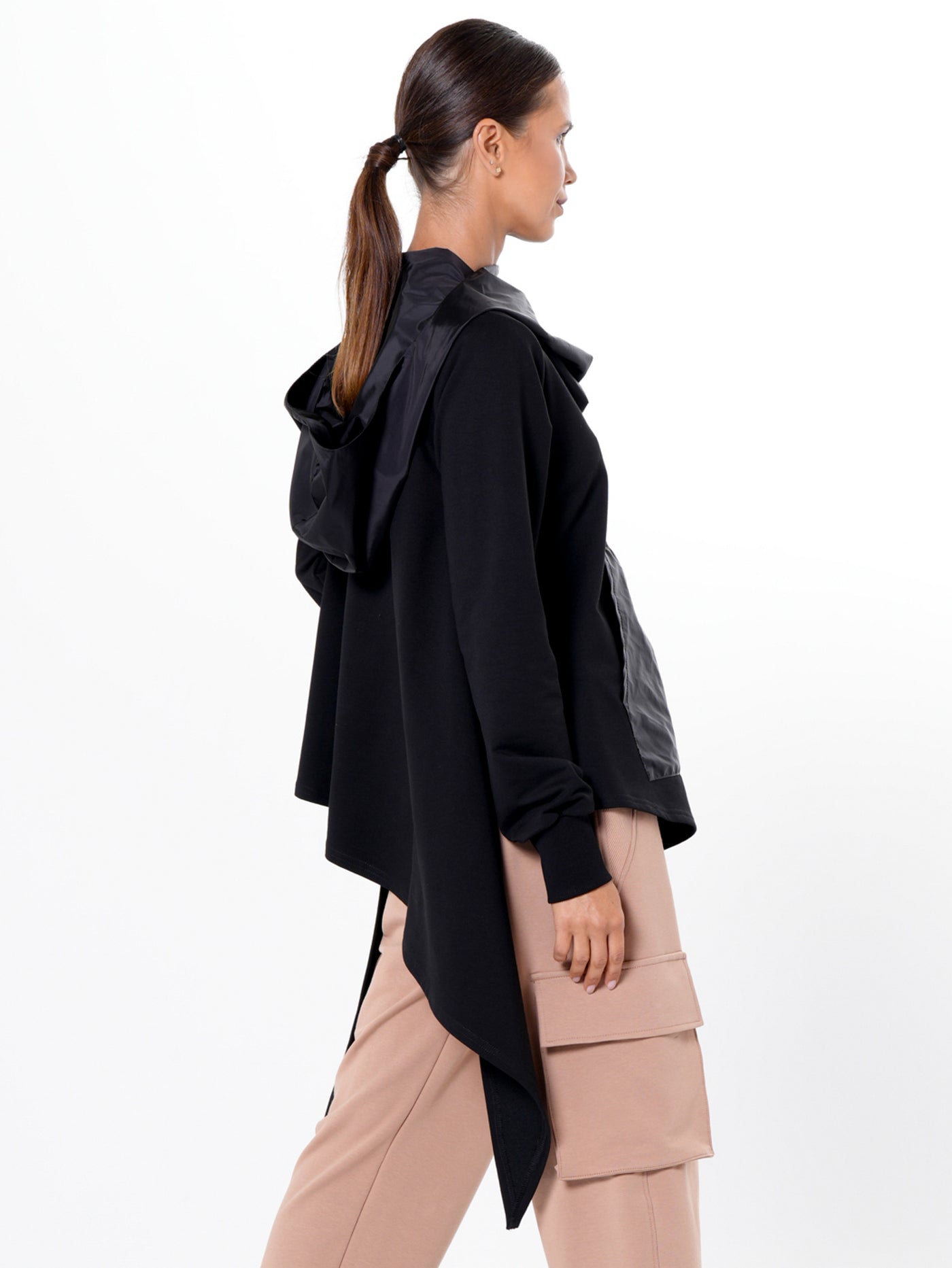 Asymmetric Black Hoodie With Slick Details