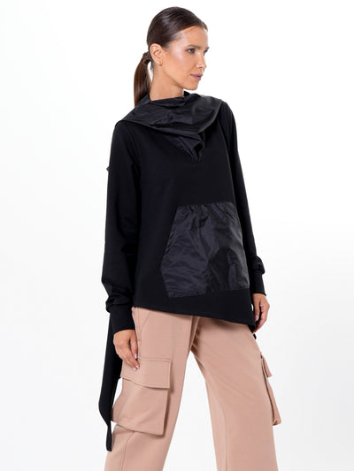 Asymmetric Black Hoodie With Slick Details