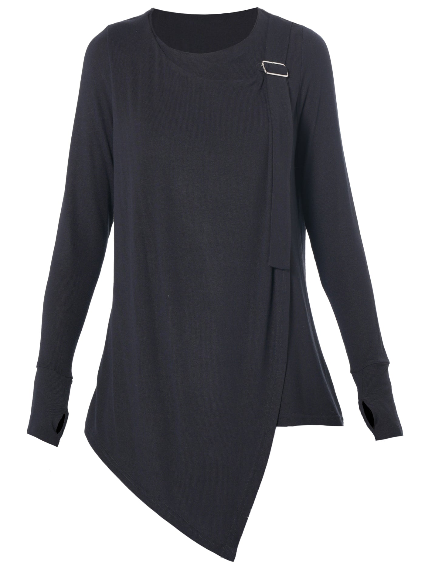 Asymmetric Long Sleeve Top In Black