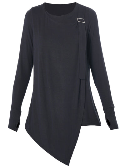 Asymmetric Long Sleeve Top In Black