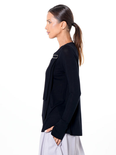 Asymmetric Long Sleeve Top In Black