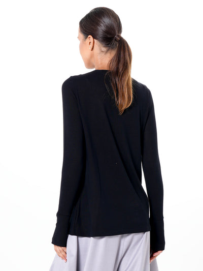 Asymmetric Long Sleeve Top In Black