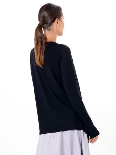 Asymmetric Long Sleeve Top In Black