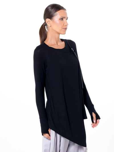 Asymmetric Long Sleeve Top In Black