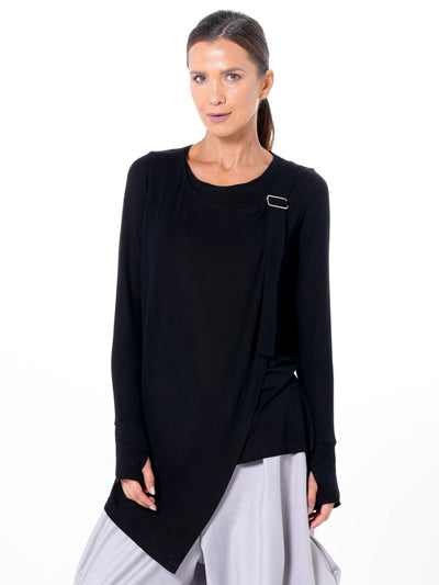 Asymmetric Long Sleeve Top In Gray