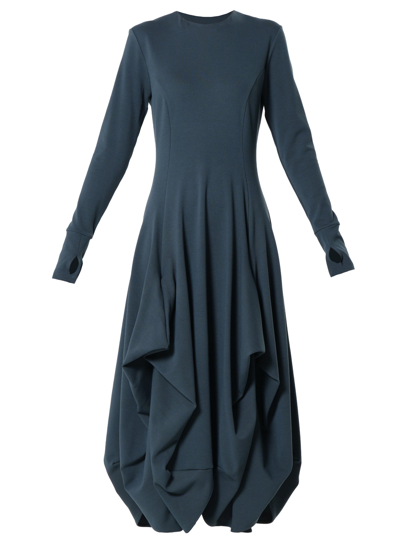 Maxi Draped Dress With Thumbhole Sleeves In Petrol