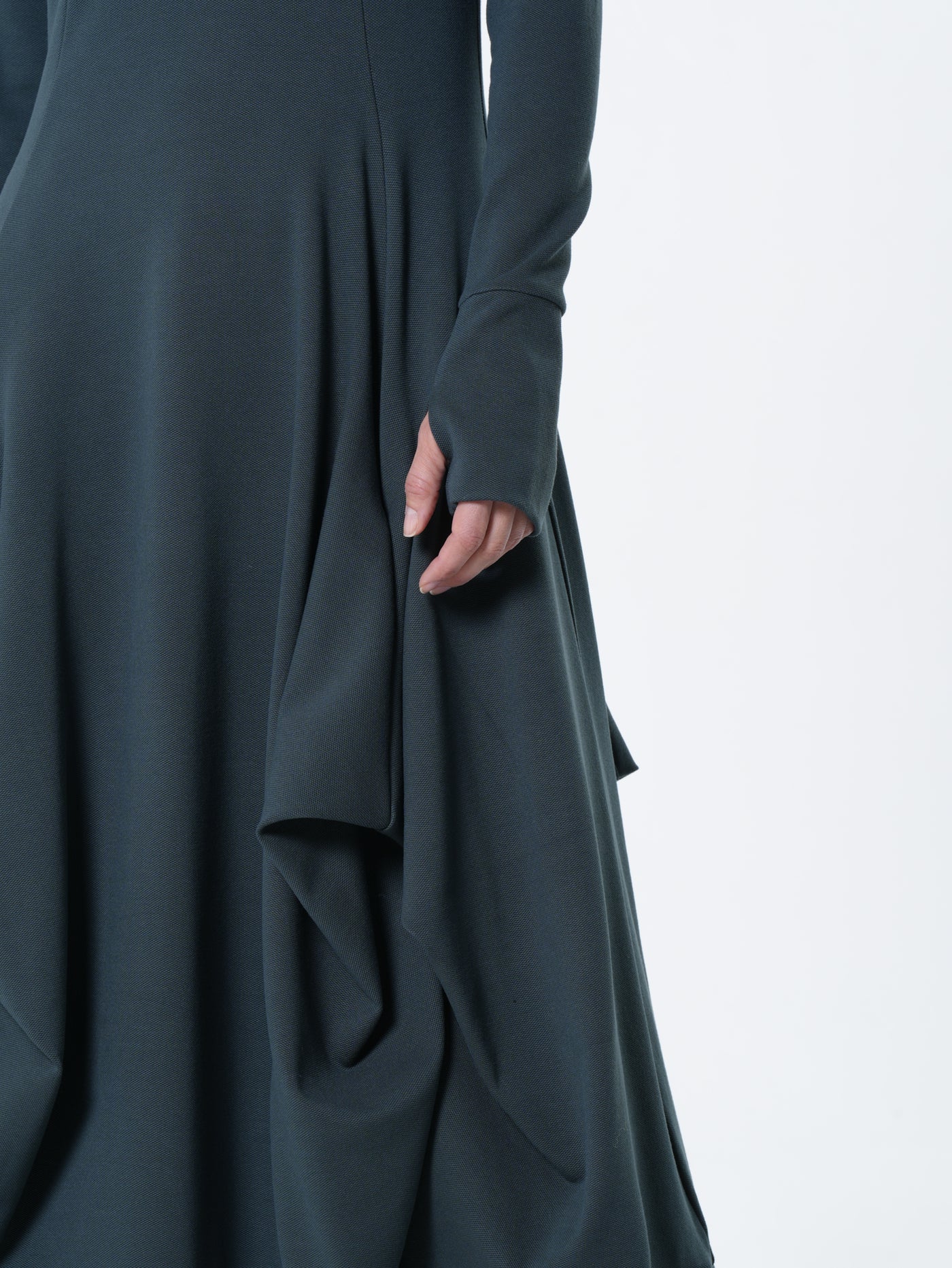 Maxi Draped Dress With Thumbhole Sleeves In Petrol