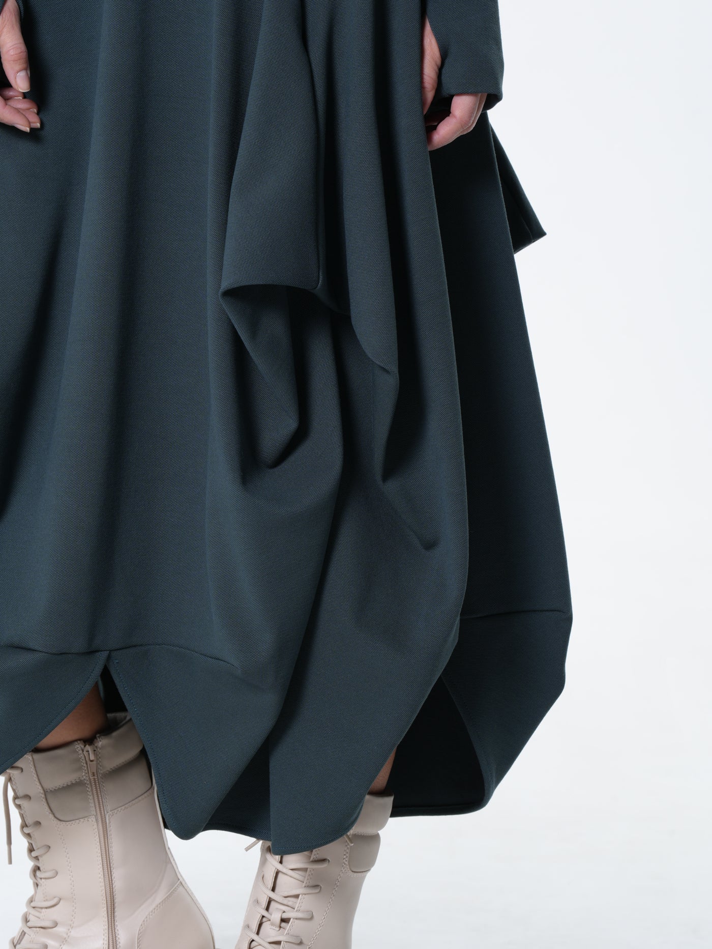 Maxi Draped Dress With Thumbhole Sleeves In Petrol