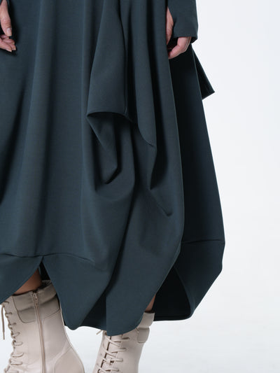 Maxi Draped Dress With Thumbhole Sleeves In Petrol